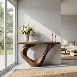 Solid Wood Console Table with Ribbon Curve Base for Entryway Decor
