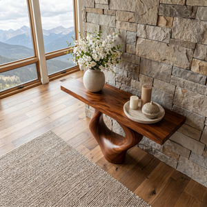 Solid Wood Console Table with Teardrop Loop Base for Entryway Decor