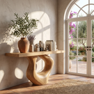 Solid Wood Console Table with Teardrop Loop Base for Entryway Decor