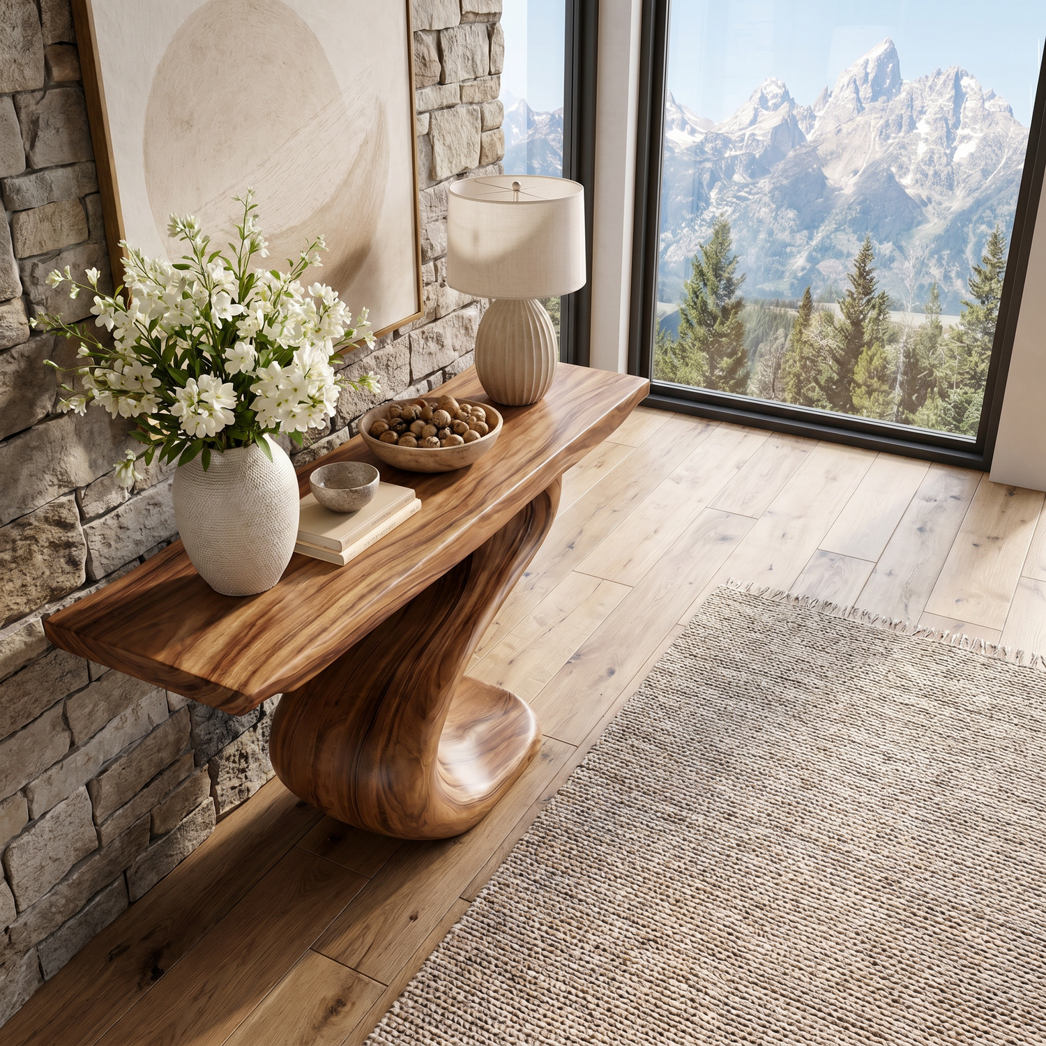 Console Table Solid Wood with Twisted S Curve Base for Entryway Decor
