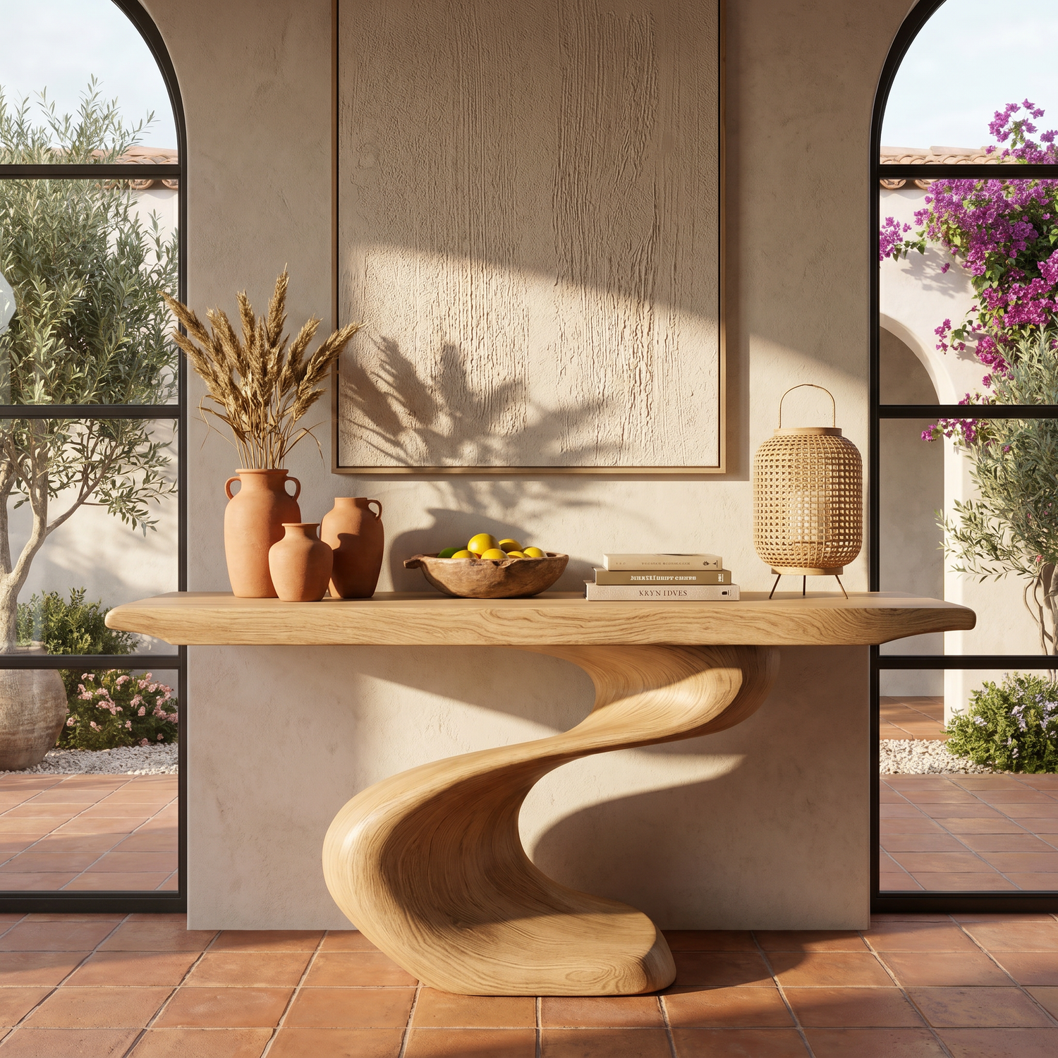 Console Table Solid Wood with Twisted S Curve Base for Entryway Decor