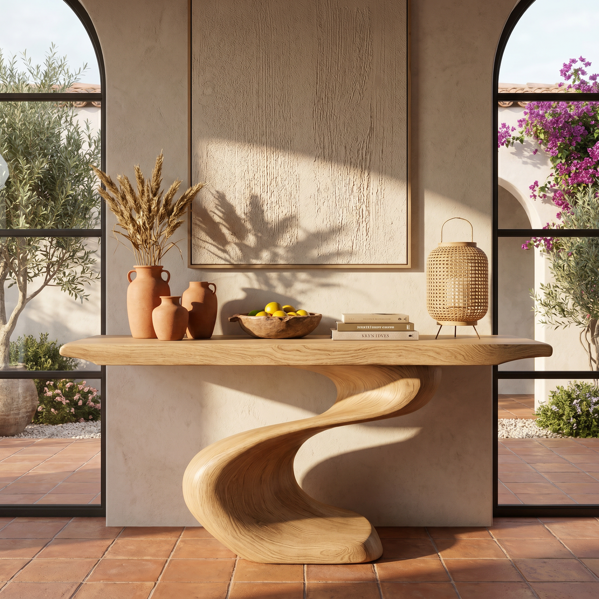 Console Table Solid Wood with Twisted S Curve Base for Entryway Decor