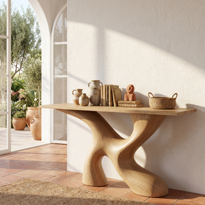 Console Table Solid Wood with Organic X Base for Entryway Decor