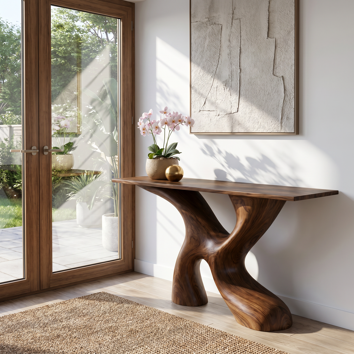 Console Table Solid Wood with Organic X Base for Entryway Decor