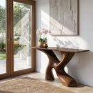 Console Table Solid Wood with Organic X Base for Entryway Decor