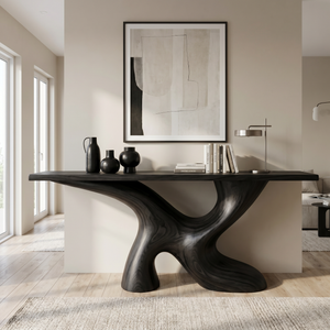 Console Table Solid Wood with Organic X Base for Entryway Decor