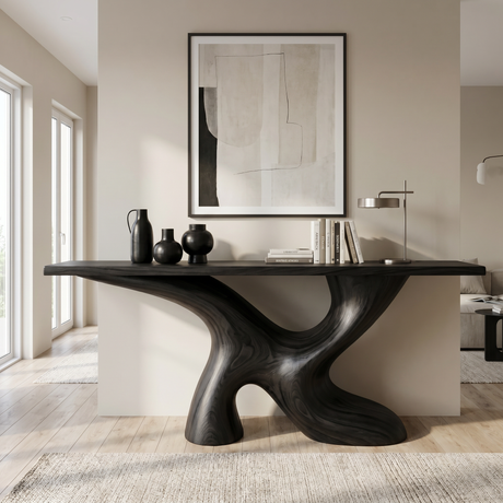 Console Table Solid Wood with Organic X Base for Entryway Decor