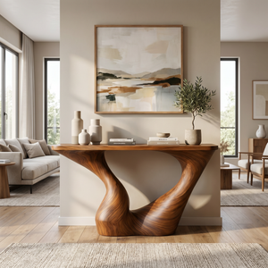 Sculptural Solid Wood Console Table with Open Arch Base