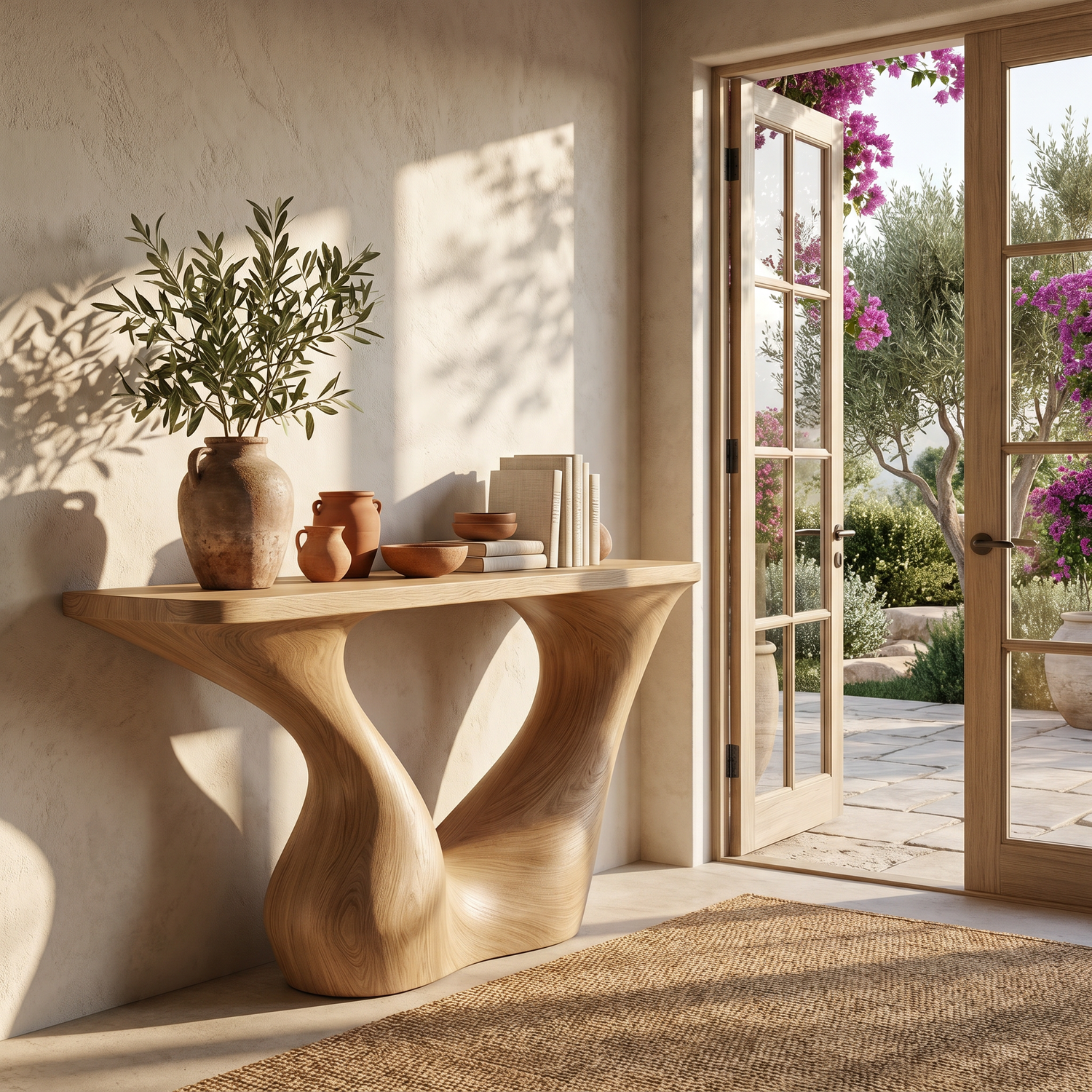 Sculptural Solid Wood Console Table with Open Arch Base