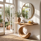 Console Table Solid Wood with Curved Crescent Base for Entryway Decor