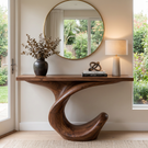Console Table Solid Wood with Curved Crescent Base for Entryway Decor
