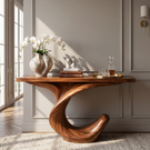 Console Table Solid Wood with Curved Crescent Base for Entryway Decor