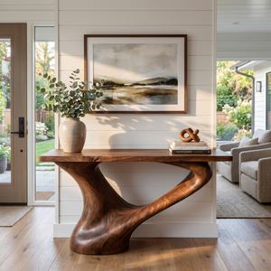 Console Table Solid Wood with Sweeping Loop Base for Entryway Decor