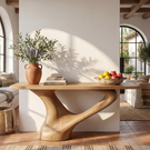 Console Table Solid Wood with Sweeping Loop Base for Entryway Decor