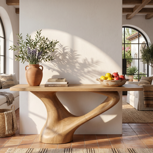 Console Table Solid Wood with Sweeping Loop Base for Entryway Decor