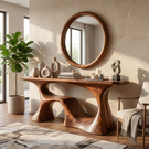 Organic Solid Wood Console Table with Sculptural Open Base
