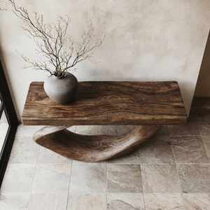 Console Table Solid Wood with Oval Loop Base for Entryway Decor