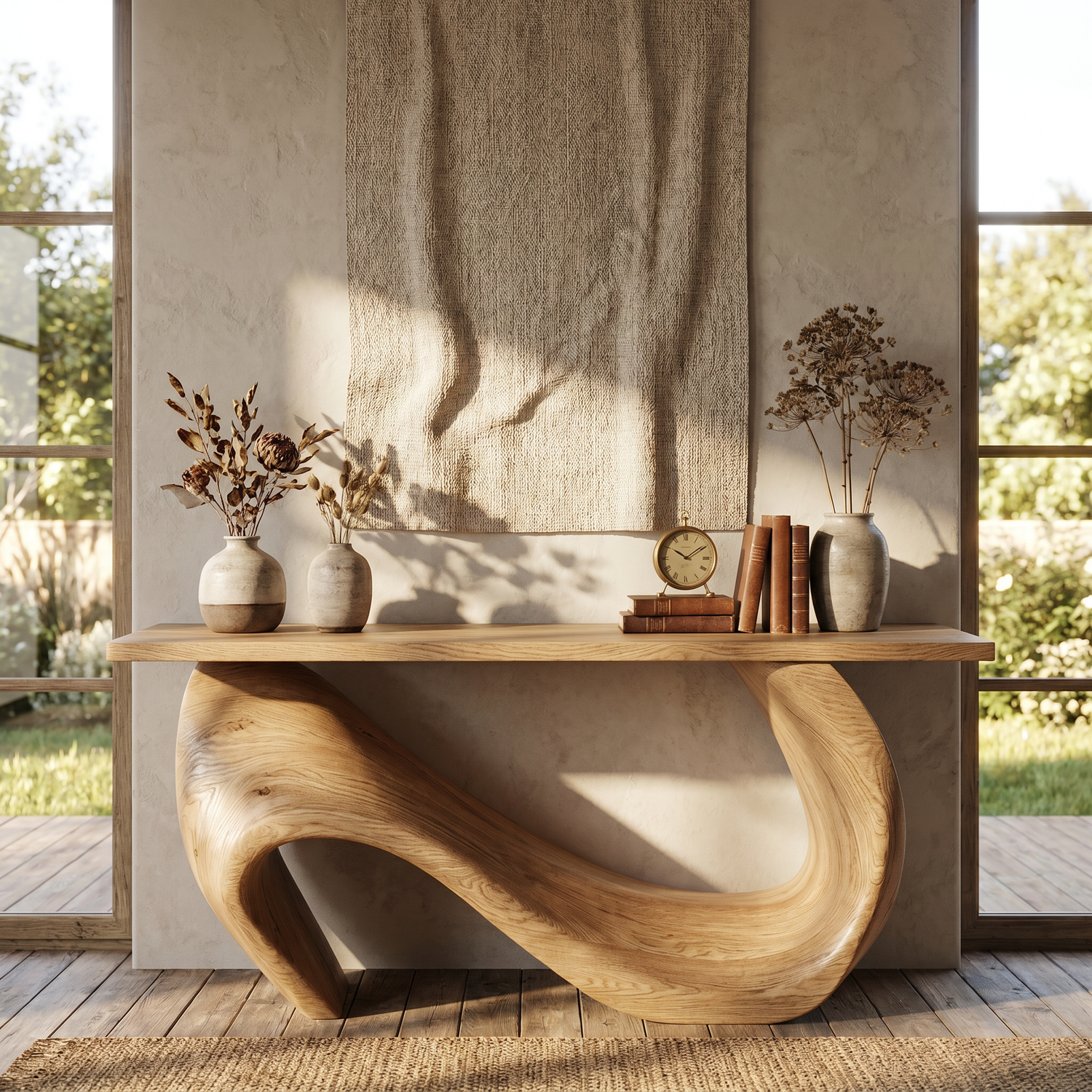 Console Table Solid Wood with Asymmetric Loop Base for Entryway Decor