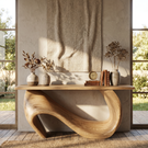 Console Table Solid Wood with Asymmetric Loop Base for Entryway Decor