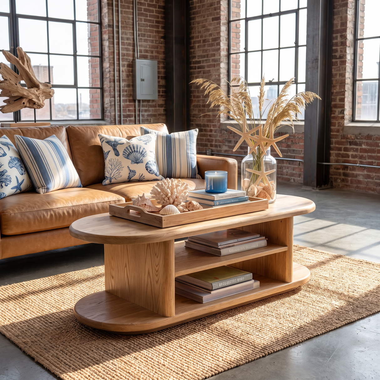 Modern Wood Coffee Table with Open Shelf Storage