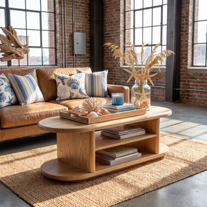 Modern Wood Coffee Table with Open Shelf Storage