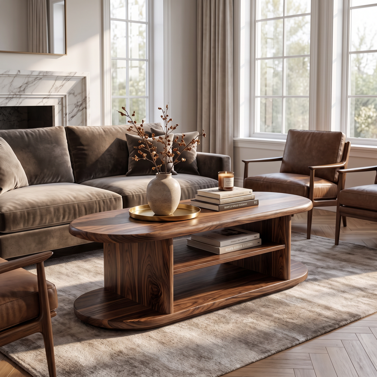 Modern Wood Coffee Table with Open Shelf Storage