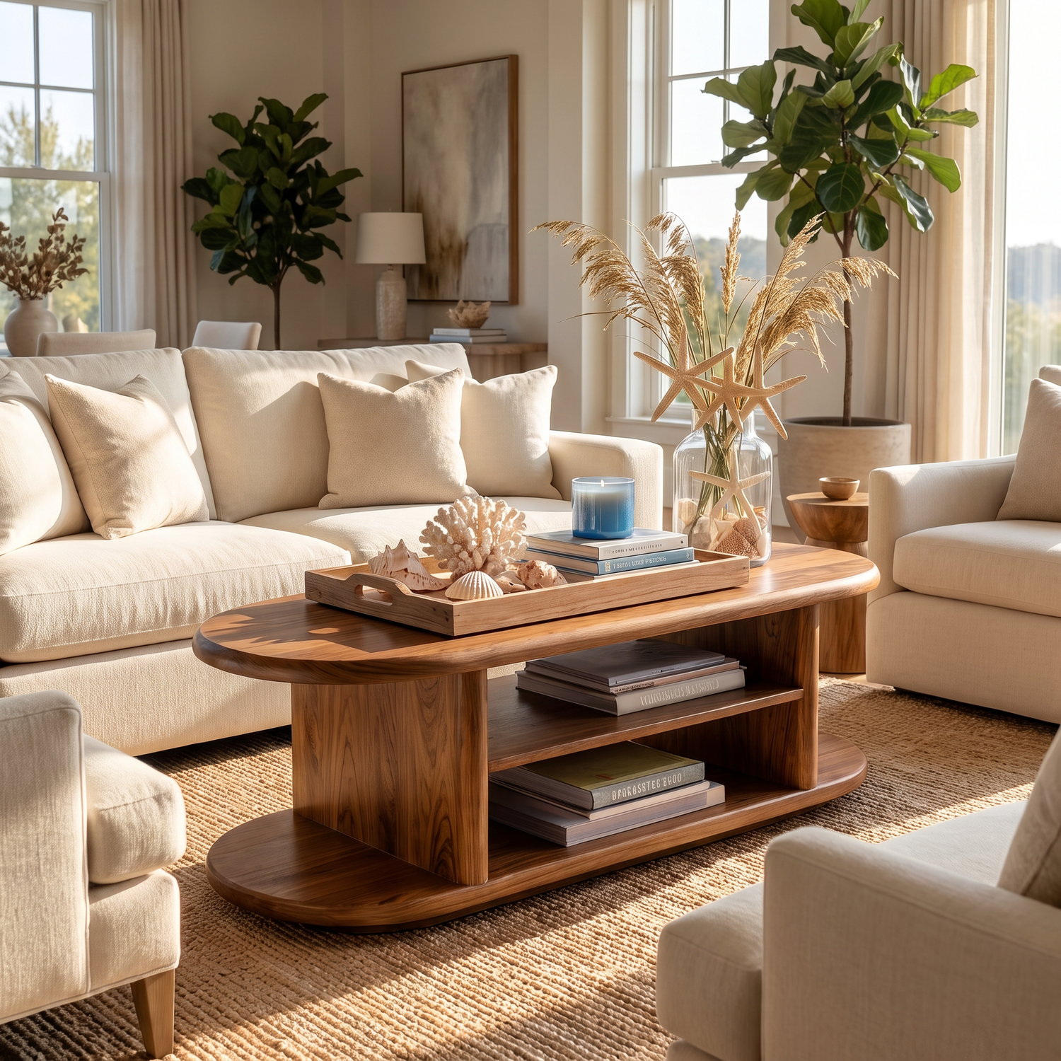 Modern Wood Coffee Table with Open Shelf Storage