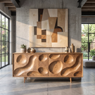 Solid Wood Sideboard with Hand Carved Crater Front
