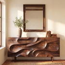 Solid Wood Sideboard Cabinet with Carved Front for Living and Dining Room Storage