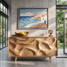Solid Wood Sideboard Cabinet with Organic Carved Front