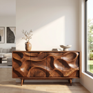 Solid Wood Sideboard Cabinet with Organic Carved Front
