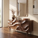 Solid Wood Sideboard Cabinet with Sculpted Wave Front