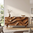 Solid Wood Sideboard Cabinet with Sculpted Wave Front