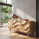 Solid Wood Sideboard Cabinet with Sculpted Wave Front