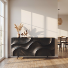 Solid Wood Sideboard with Sculpted Wavefront for Living and Dining Room