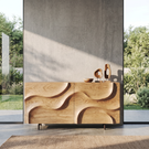 Solid Wood Sideboard with Sculpted Wavefront for Living and Dining Room