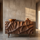 Sideboard Cabinet Solid Wood with Sculpted Layered Relief Doors for Living Room Storage