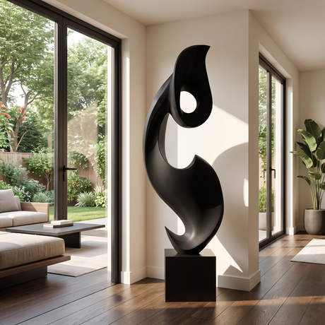 Tall Solid Wood Abstract Floor Sculpture with Plinth for Modern Interiors