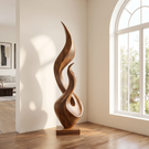 Tall Solid Wood Flame Floor Sculpture for Modern Interiors