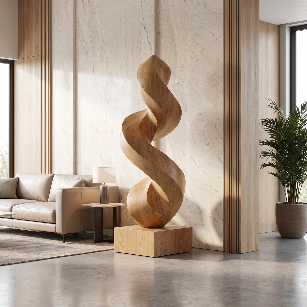 Contemporary Curved Solid Wood Garden Sculpture