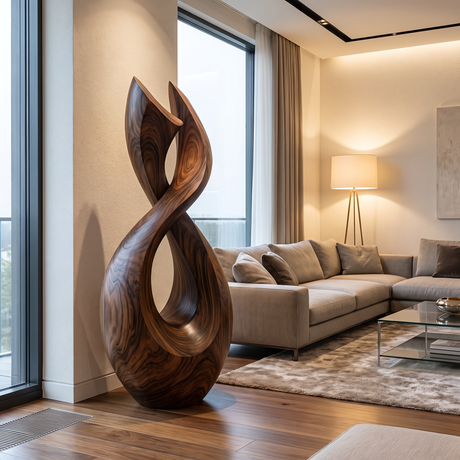 Handcrafted Solid Wood Garden Sculpture with Twisting Open Form
