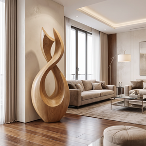 Handcrafted Solid Wood Garden Sculpture with Twisting Open Form