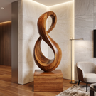 Tall Solid Wood Infinity Loop Sculpture with Plinth for Modern Spaces