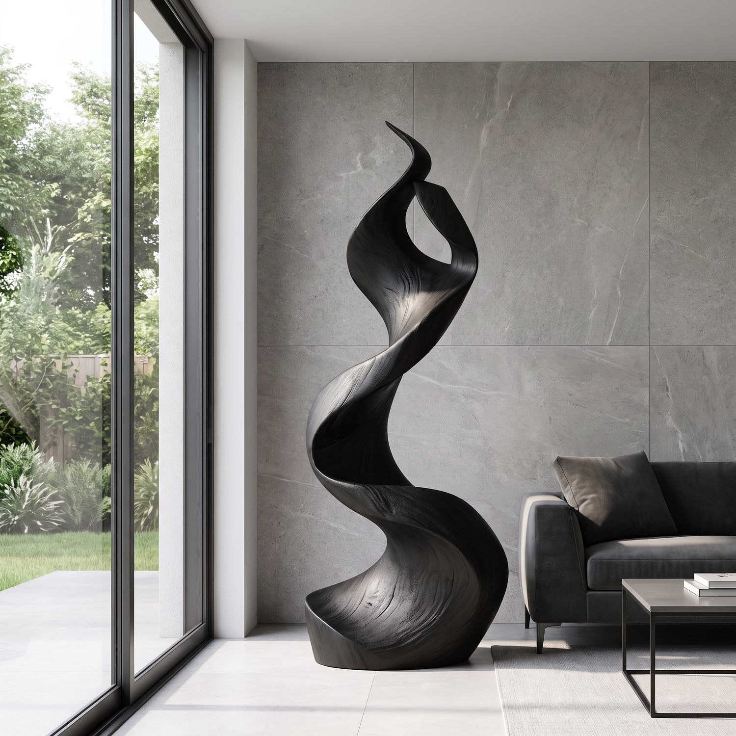 Flame-Inspired Solid Wood Sculpture for Contemporary Interiors