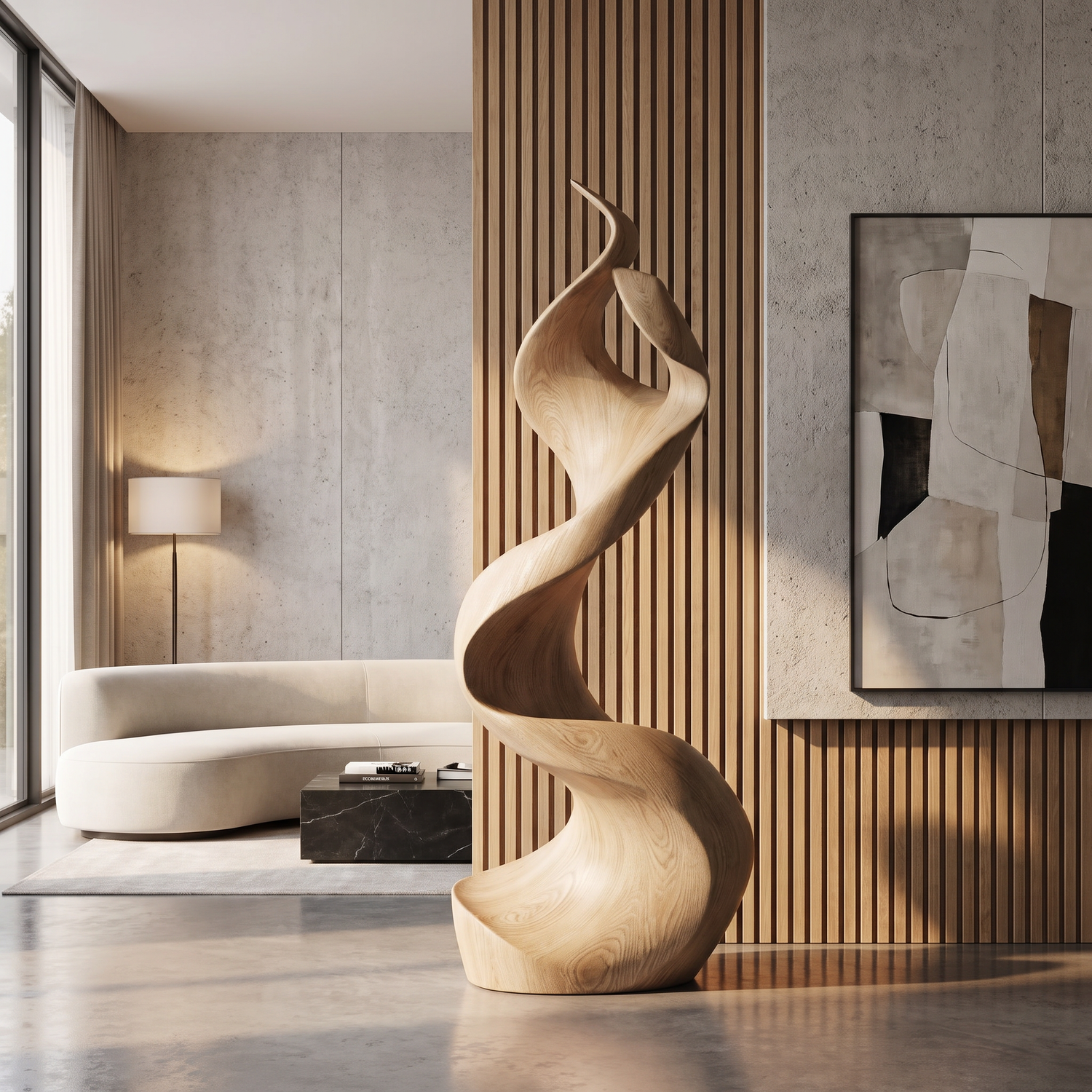 Flame-Inspired Solid Wood Sculpture for Contemporary Interiors