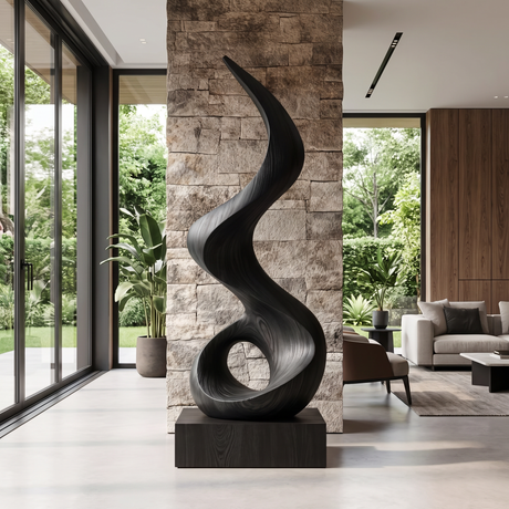 Modern Spiral Solid Wood Sculpture for Living Room Contemporary Abstract Design