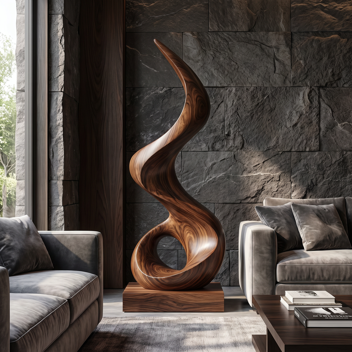 Modern Spiral Solid Wood Sculpture for Living Room Contemporary Abstract Design