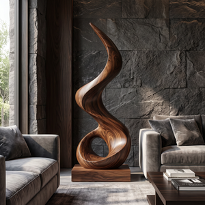Modern Spiral Solid Wood Sculpture for Living Room Contemporary Abstract Design