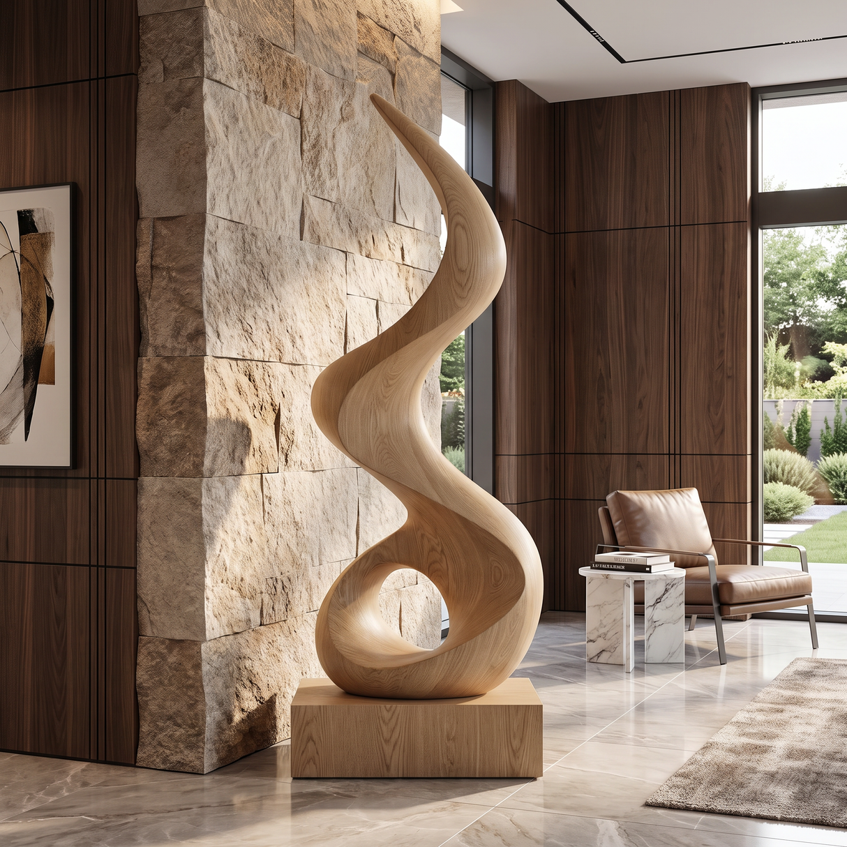 Modern Spiral Solid Wood Sculpture for Living Room Contemporary Abstract Design