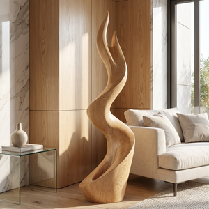 Modern Flame Solid Wood Sculpture for Living Room Contemporary Abstract Art Piece